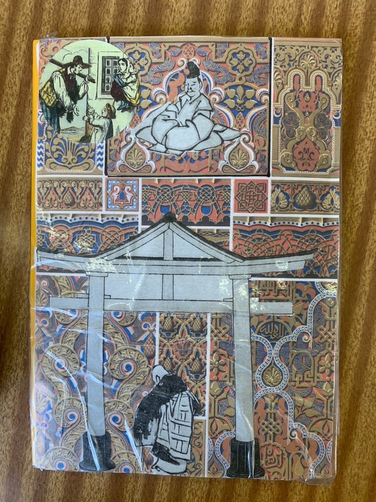 Finished Hokusai Manga collage with a torii gate, made by a student